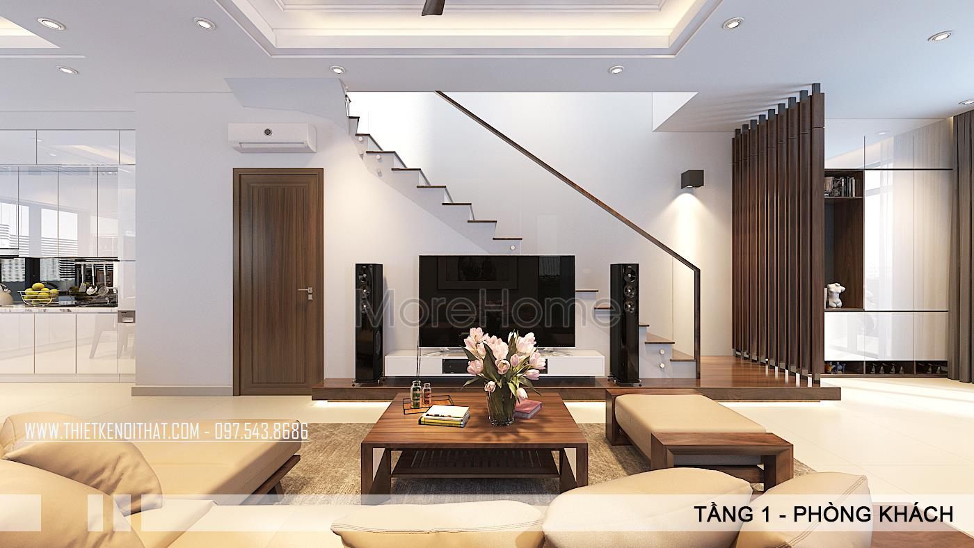 Thiết kế nội thất phòng khách biệt thư Vinhome Thăng Long, Hoài Đức, Hà Nội